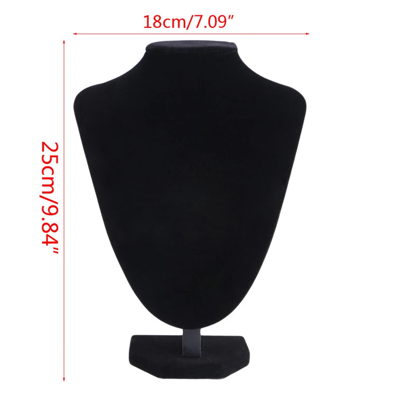 652F Black Velvet Fabric Mannequin Bust Jewelry Display Stand Shelf Holder Necklace Bust Stand Jewelry Rack Organizer