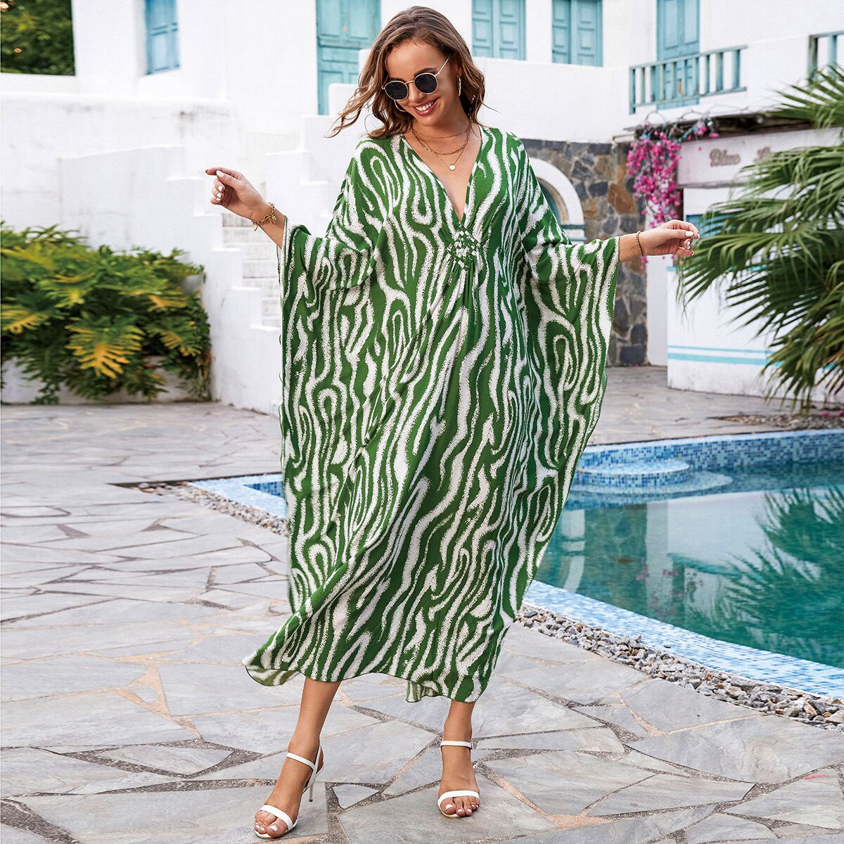 2023 Sexy Boho Clothing Cover-ups Maxi House Dress Lounge Wear Kaftan Beach Cover Up Outfits Women Ups Swimsuit Women's Fashion