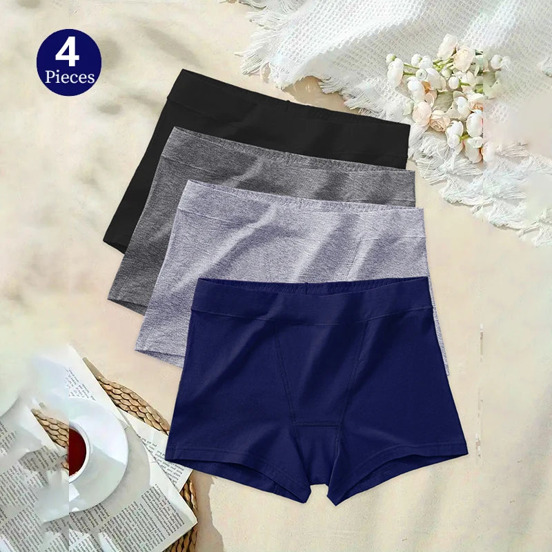 4PCS/Set Women's Panties Seamless Boxers Breathable Lingerie Comfortable Boyshorts Cotton Underwear Sports Underpants S-5XL