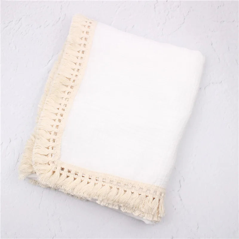 Cotton Muslin Swaddle Blankets for Newborn Baby Tassel Receiving Blanket New Born Swaddle Wrap Infant Sleeping Quilt Bed Cover