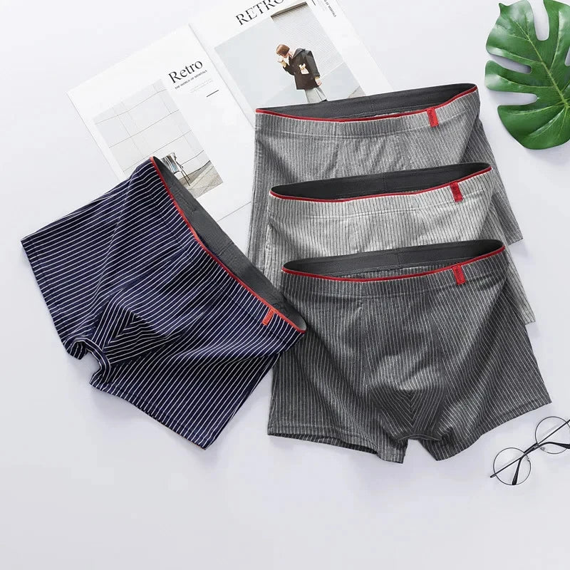 4 PCs soft fabric mens cotton boxer brief set Korean underwear for men cotton underwear set comfortable and breathable menswear