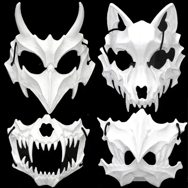 Skull Costume Mask Half-face Mask Dragon Tiger Man Wolf Horror Cosplay Party Props Animals Skull Dress-Up Tool for Unixse