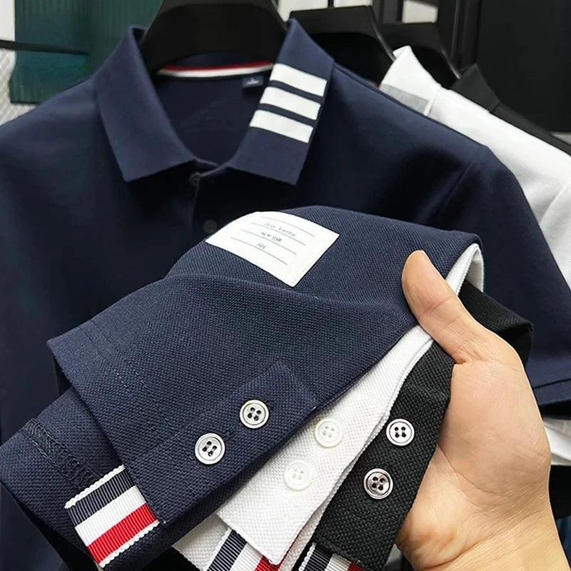 100% Cotton Luxury Brand Men's Polo Shirt 2023 Summer Lapel Stripe Print T Shirt For Men European Fashion Casual Golf Clothing