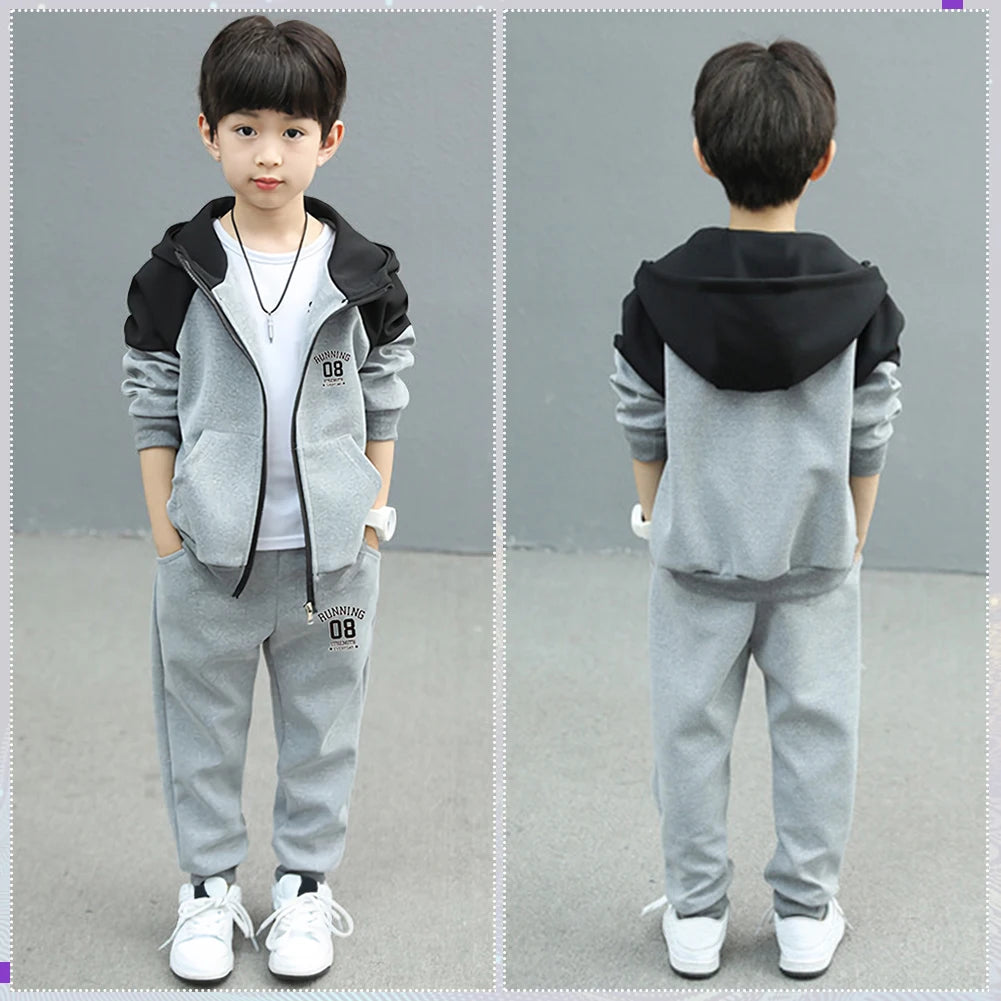 Children‘s Casual Tracksuits Boys Sports Wear Hooded Long Sleeve Jacket with Pants Student School Uniform Sweatshirt Jogging