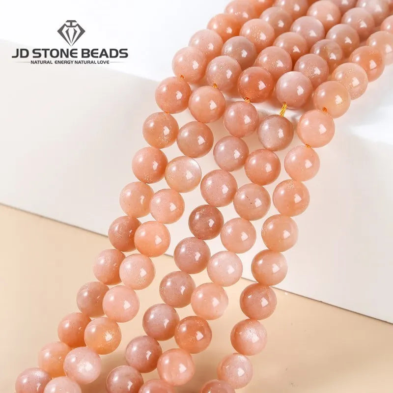 7A Natural Sunstone Beads Round Loose Spacer Smooth Faceted Gemstone 4 6 8 10 12mm For Jewelry Making DIY Bracelets Accessories