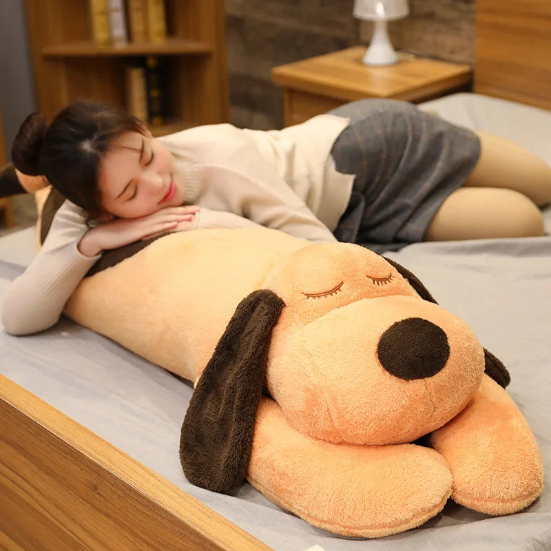 150CM Giant Lovely Soft Down Cotton Dog Plush Pillow Doll Stuffed Pet Doll Baby Long Sleep Pillow Accompany Gift for Girlfriend