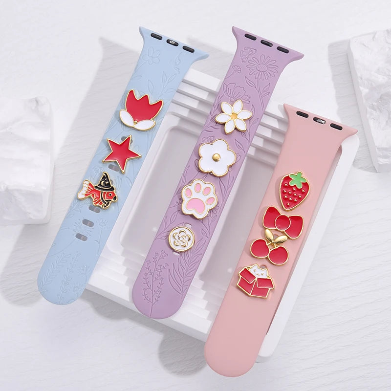 40 Styles Watchband Charms for Apple Watch Cartoon Strawberry Astronaut Cat Butterfly Jewelry Charm for Iwatch Strap Accessories