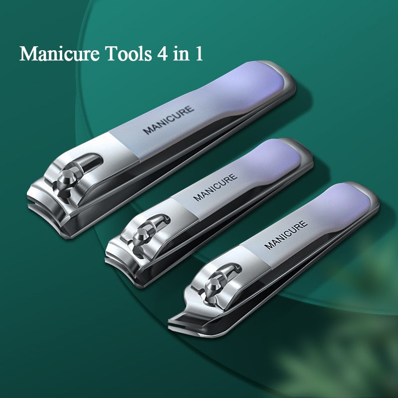 4Pcs Professional Nail Clippers For Manicure Set High Quality Carbon Steel Nail Cutter Scissors Finger Toe Pedicure Trimmer Tool