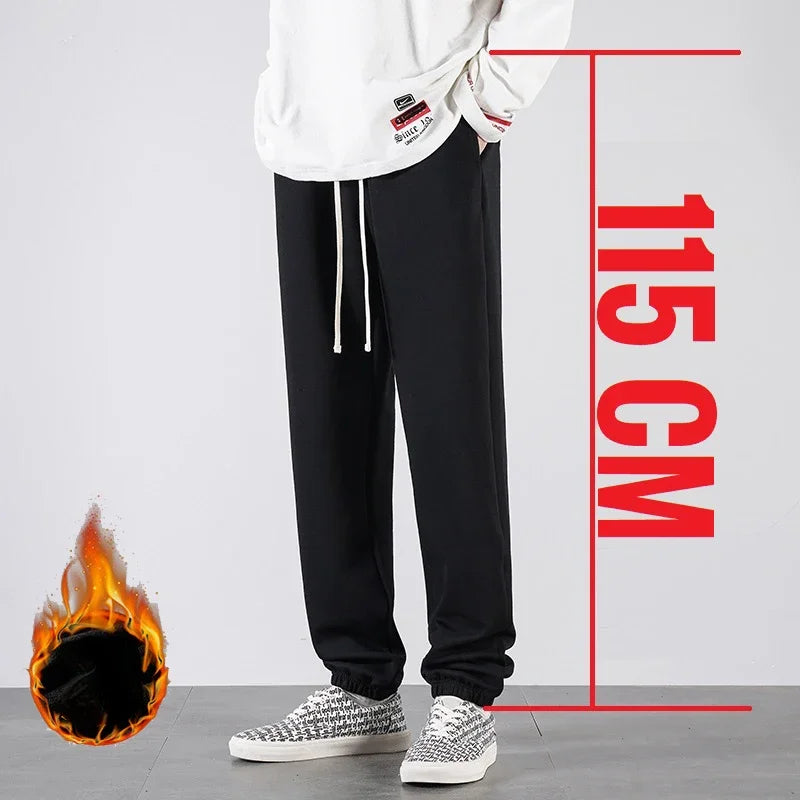 Men Big Tall Sweatpants Extra Long Length Sports Joggers Male Winter Fleece Warm Sweat Pants Black Cotton Stretch Elastic Waist