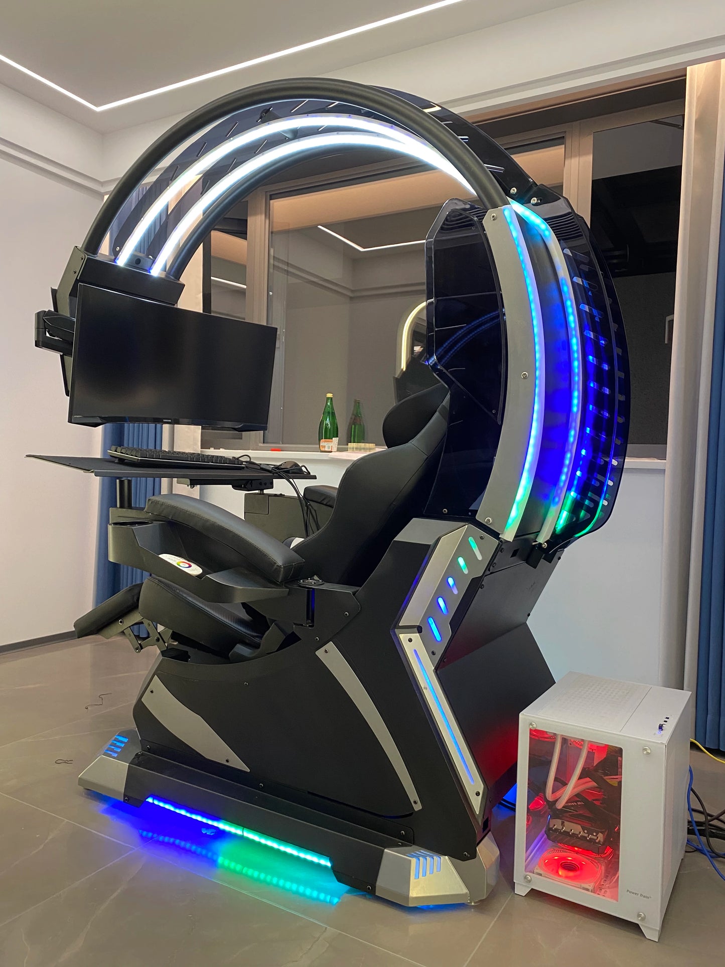 super Dream Pod zero gravity recline  tilting PC gaming racing chair gaming cockpit with speakers RGB LED support 1-2 screens