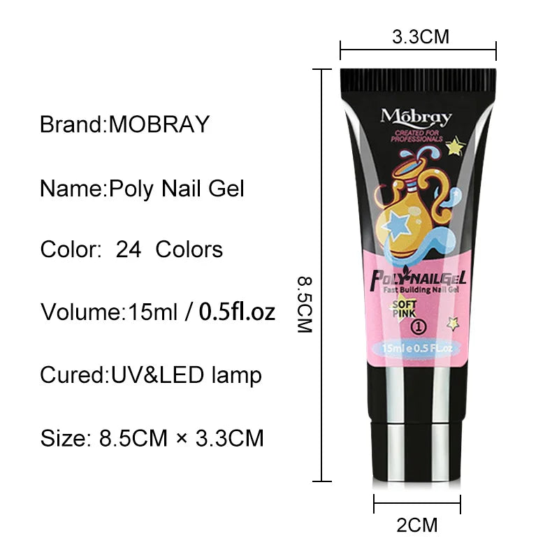 Mobray Poly Nail Gel Set Manicure Set Gel Extend UV Gel Soak Off Mold Nail Kit With Nail Lamp For Quick Extension Manicure Set