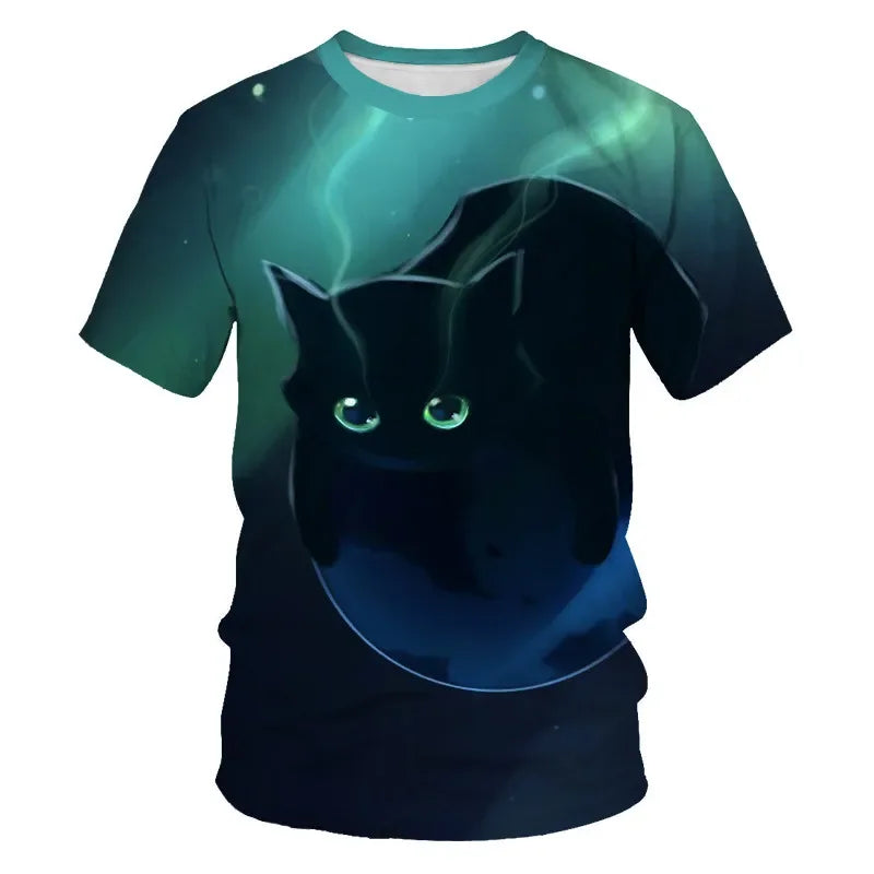 Brand New Children's Clothing Summer Boys Short Sleeve Baby Clothes Kids Cat Animals 3d Short Sleeve T-shirt Tops Dropshipping