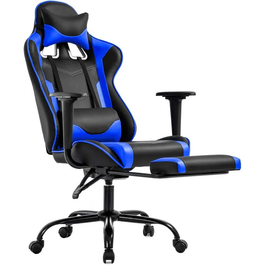 Swivel Desk Chair,Reclining Computer Lumbar Support and Headrest,Racing Style Video Gamer (Blue)