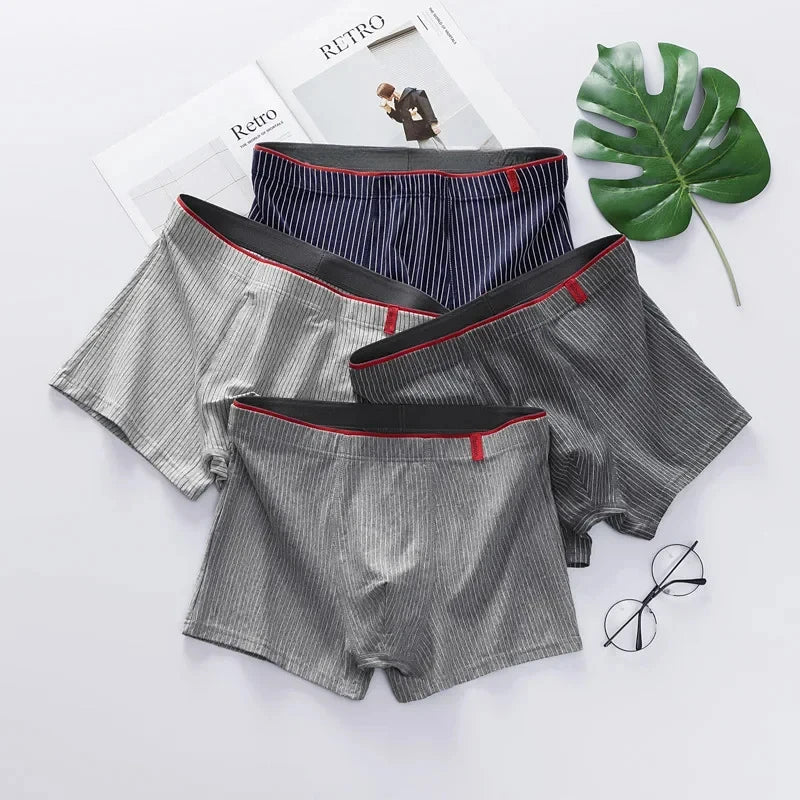 4 PCs soft fabric mens cotton boxer brief set Korean underwear for men cotton underwear set comfortable and breathable menswear