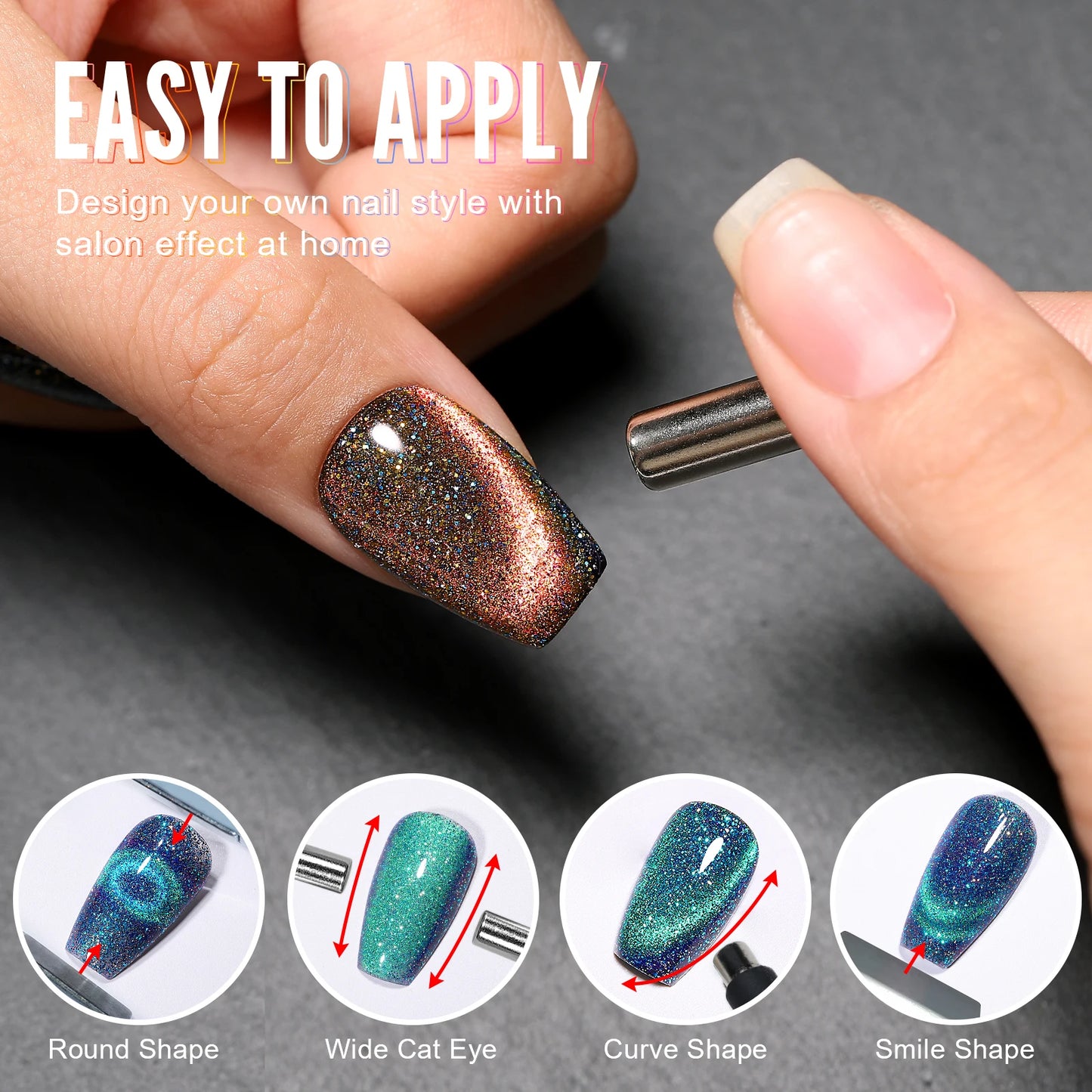 YOKEFELLOW 2023New Cat Eyes Magnetic Gel Nail Polish DC05 9D Chameleon Diamond Reflective Semi permanent Gel Varnish