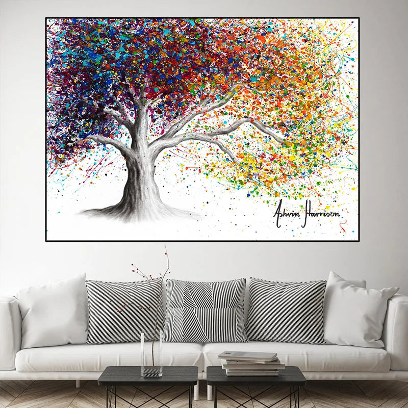 Abstract Colorful Tree Aesthetic Oil Canvas Painting Posters And Prints Wall Art Pictures For Living Room Home Decor No Frame