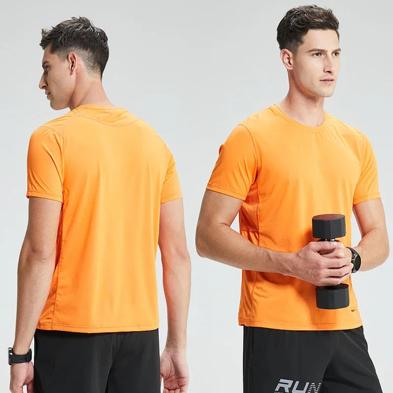 Men's Bodybuilding T-Shirt Elastic Quick Dry Sport Tops Athletic Gym Workout Short Sleeves Women's Yoga Tee Running Clothes