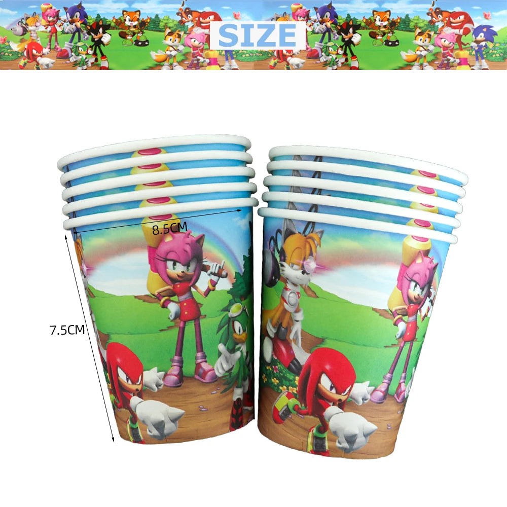 Sonic Party Decoration Birthday Tableware Kit Children Happy Party Sonic the Hedgehog Cake Topper Customize Backdrop Balloons