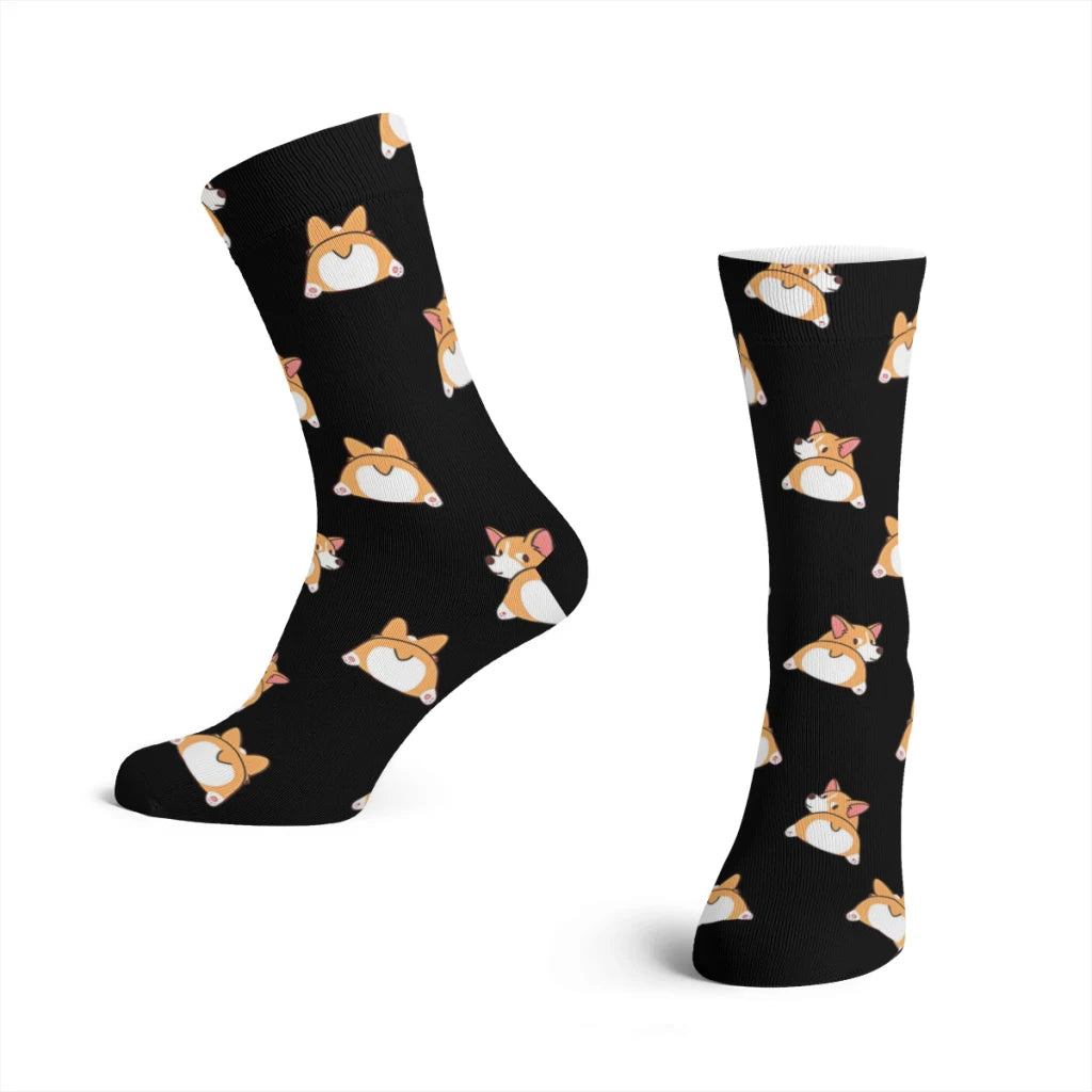 Vintage Butt Pattern Men's Socks Corgi Dog Animal Unisex Novelty Pattern Printed Funny Crew Sock Gift