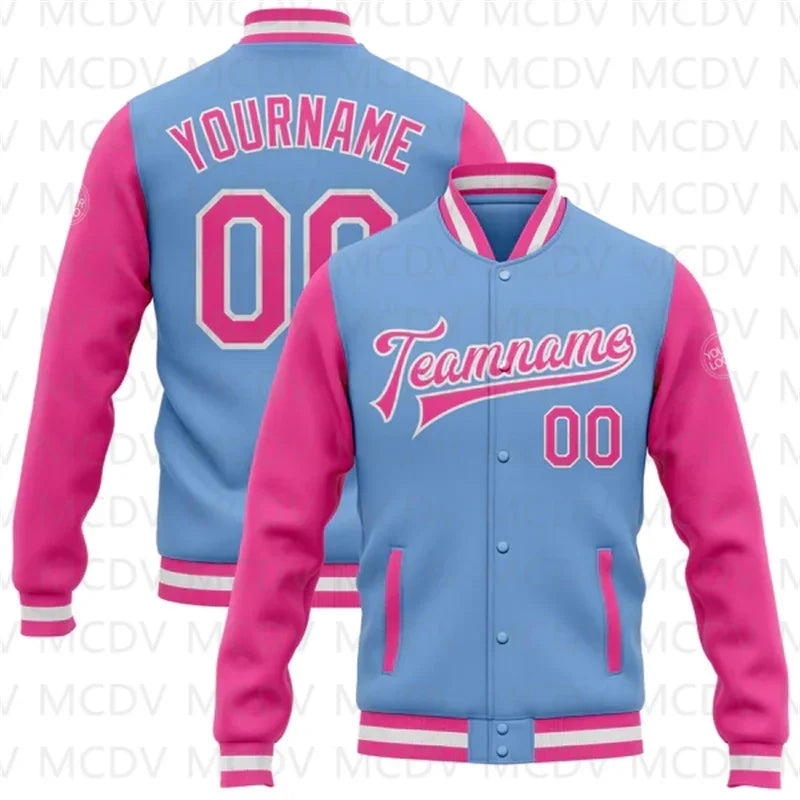 Custom Light Blue Gold-Black Bomber Full-Snap Varsity Letterman Two Tone Jacket