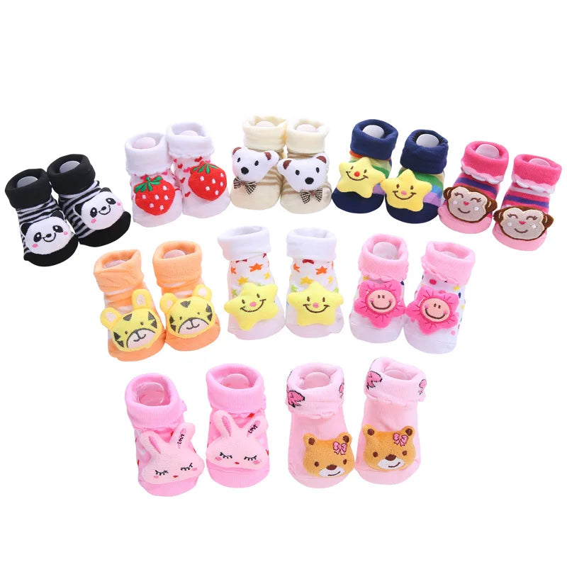 0-1Years Cotton Cartoon Antiskid Baby Floor Socks Stripe Cute Three-dimensional Doll Baby Toddler Socks