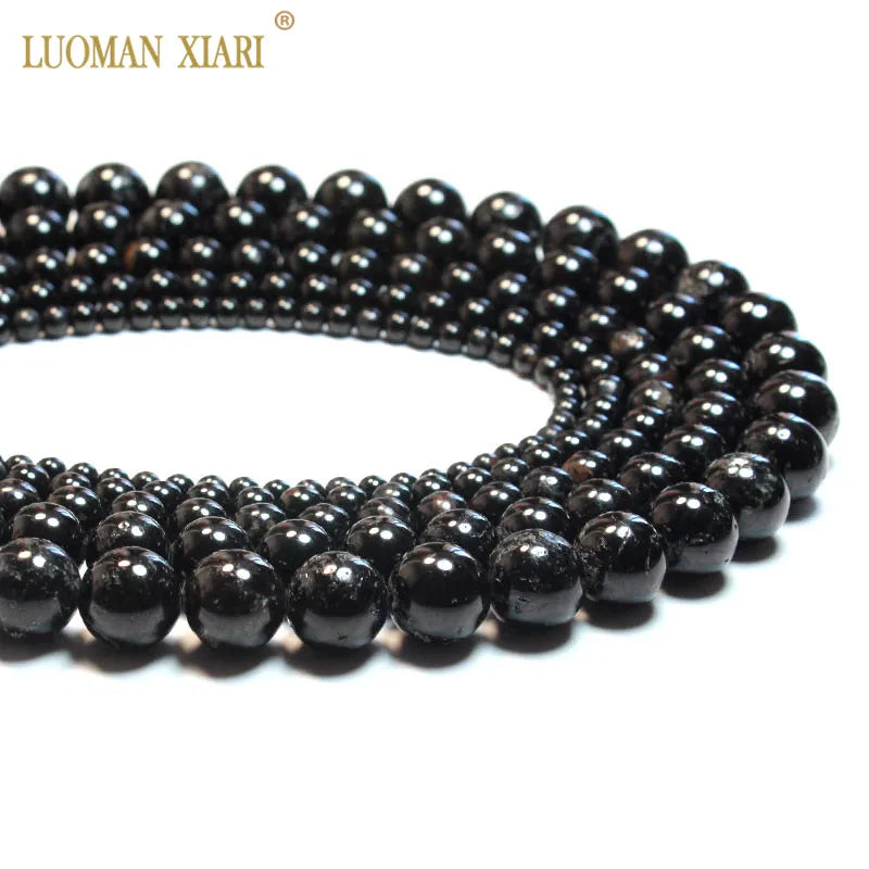 Wholesale 100% Natural Black Tourmaline Round Gem Stone Beads For Jewelry Making DIY Bracelet Necklace 4/6/8/10/12mm Strand 15''