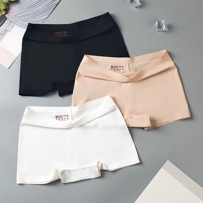 2 Pcs/Set Silk Seamless Underwear Women's Boxer Shorts Ladies Panties Safety Pants Soild Female High Waist Lingerie Panty