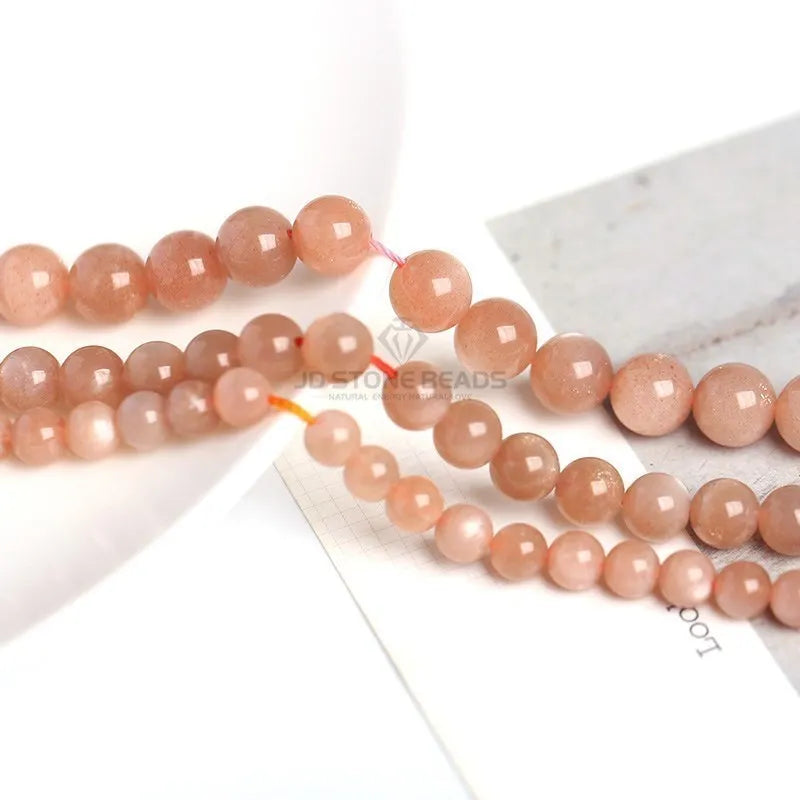 7A Natural Sunstone Beads Round Loose Spacer Smooth Faceted Gemstone 4 6 8 10 12mm For Jewelry Making DIY Bracelets Accessories