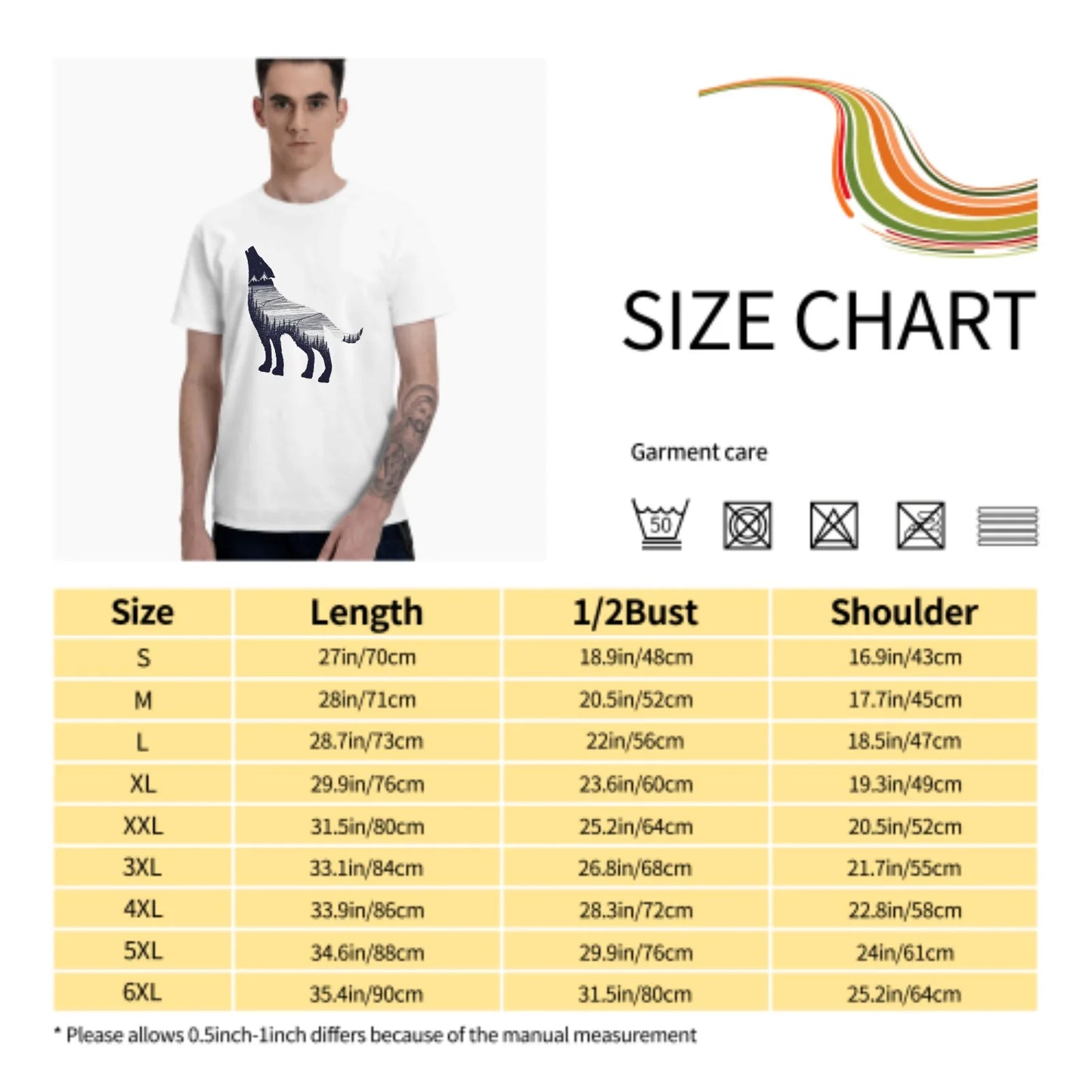 Drawing Wolf Men's Short-Sleeved 100% Cotton Unisex Fashion Casual Summer Tops Round Collar T-Shirts Black White Tees