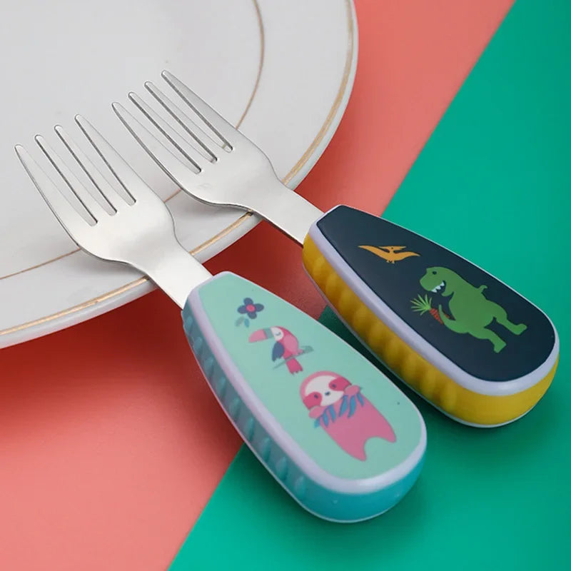 Cartoon Tableware Set Food Training Spoon Dessert Spoon for Children Feeding Spoon Fork Baby Gadgets Children's Cutlery for Kids