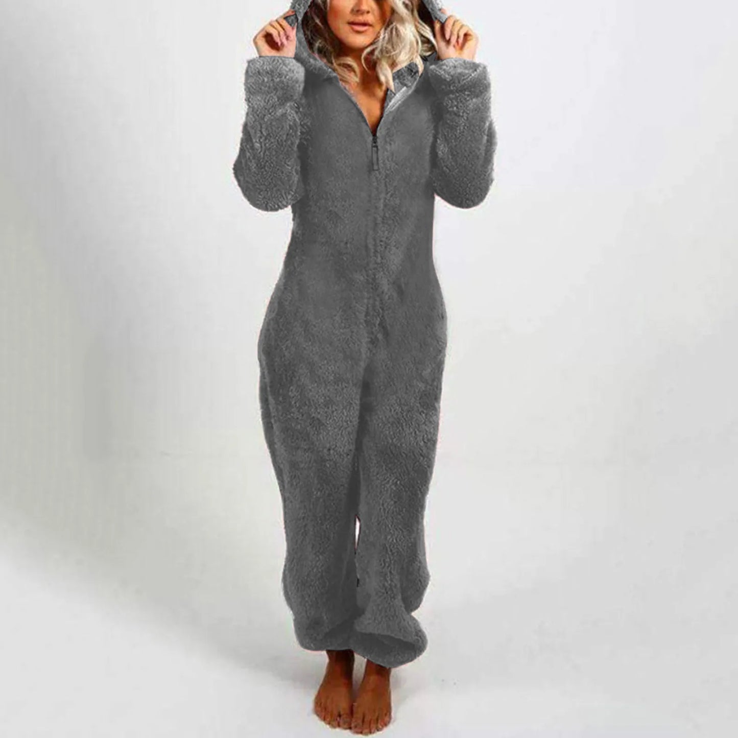 Winter Warm Pyjamas Women Onesies Fluffy Fleece Jumpsuit Sleepwear Overall Hood Sets Overall Plus Size Hood Adult Warmer Overcot