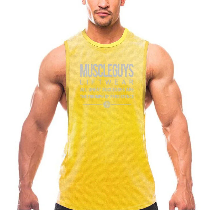 Men's Gym Clothing Fashion Workout Tank Top Mesh Running Vest Bodybuilding Undershirt Men Fitness Sleeveless Jogging Shirt Tops