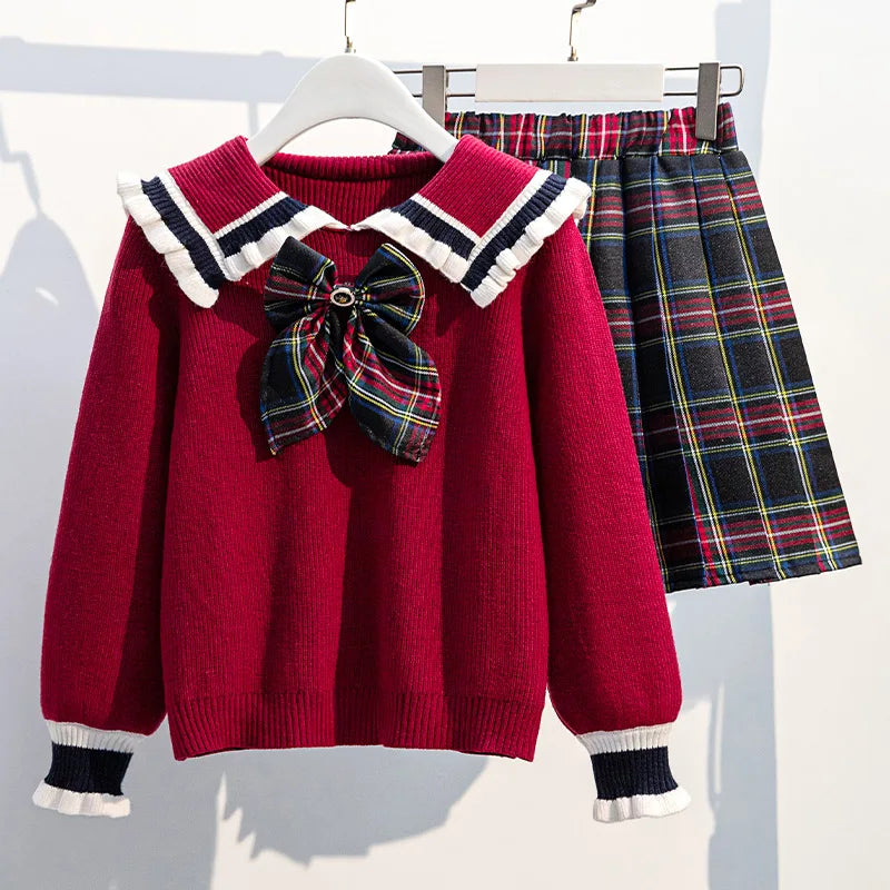 School Uniform for Teens School Uniform for Girls Children Costume Kids Suit Preppy Sweater Skirt Clothes for Girls 12 13 14