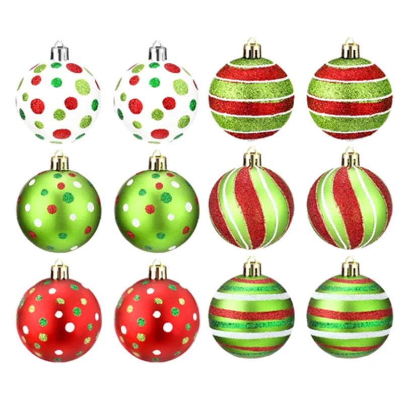 12pcs Electroplating Christmas Balls Elf Balls Color Painting Xmas Tree Hanging Pendants Xmas Ball Ornaments New Year Party Home