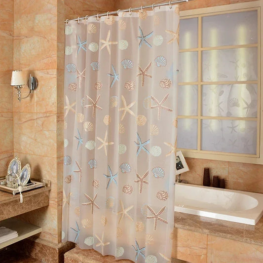 Starfish Pattern PEVA Shower Curtain Seaside Style Bathroom Bath Curtain With Hooks Waterproof Mildew Bathroom Accessories