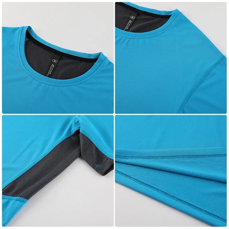 Men's Bodybuilding T-Shirt Elastic Quick Dry Sport Tops Athletic Gym Workout Short Sleeves Women's Yoga Tee Running Clothes