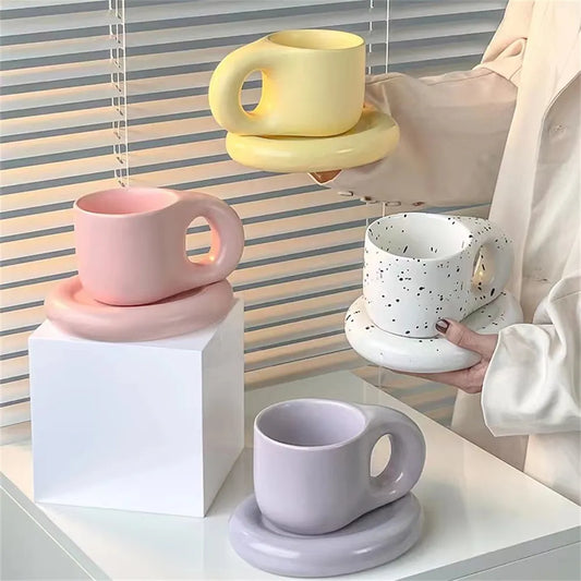 300ml Creative Birthday Gift Mugs Lovely Handmade Fat Handle Ceramic Mug Coffee Cup Set Drinking Home Office Milk Tea Oat Cups