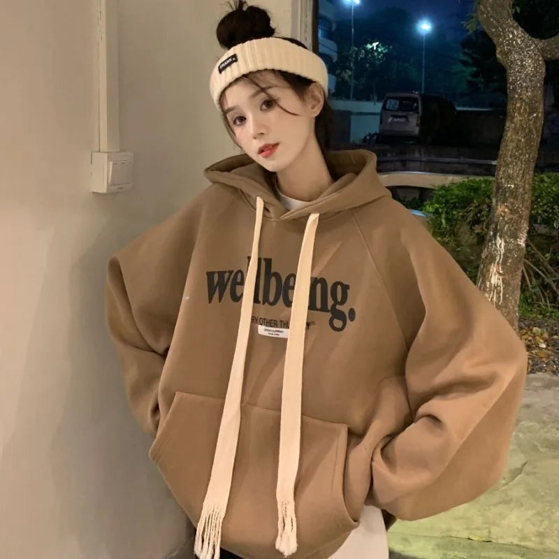 New 2024 Autumn Winter Sweat Thicken Hoody Warm Hoodies Women Fleeces Plus Velvet Sweatshirts loose Hooded Pullovers large size