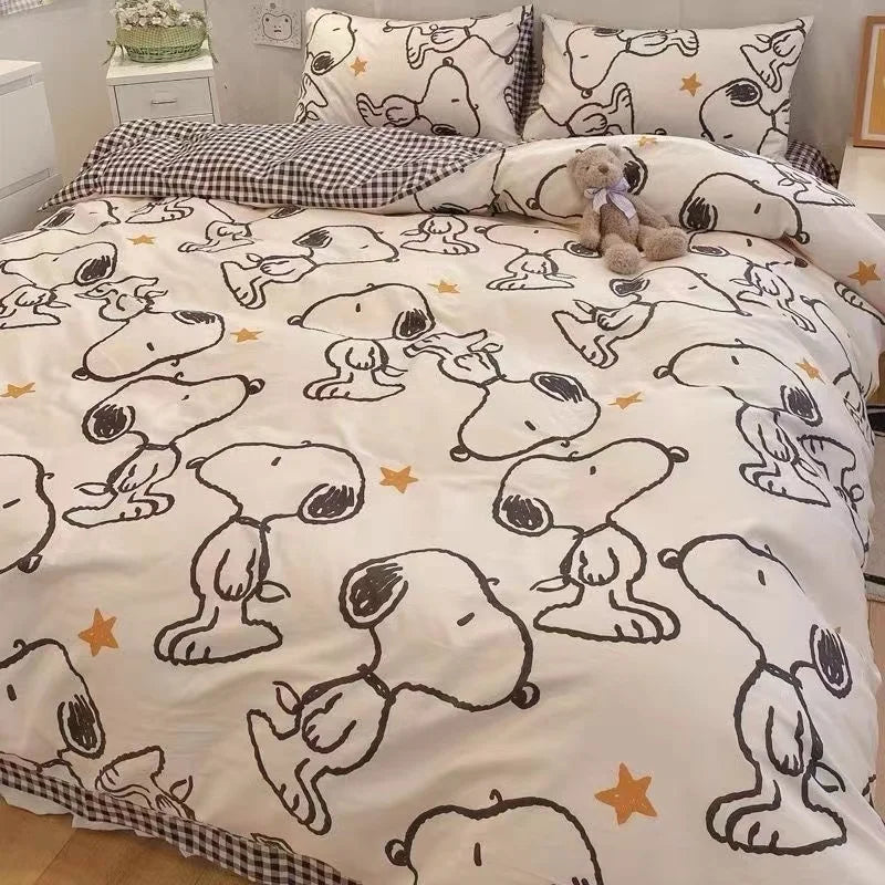 Anime Snoopys Spring Summer Soft Cotton Quilt Cover Sheet Cartoon Puppy Children Dormitory Home Safety Bed Accessories Gift