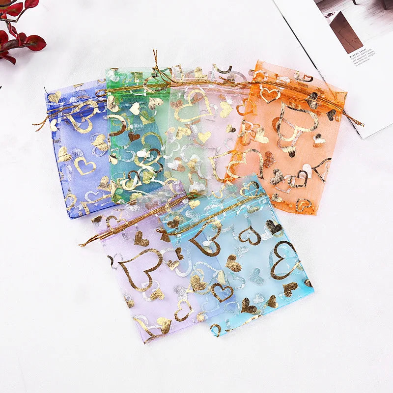 100pcs Drawstring  Jewelry Bag Pouch Organza Jewelry Packaging Bags Wedding Party Decoration Drawable Storage Bags Gift Pouches