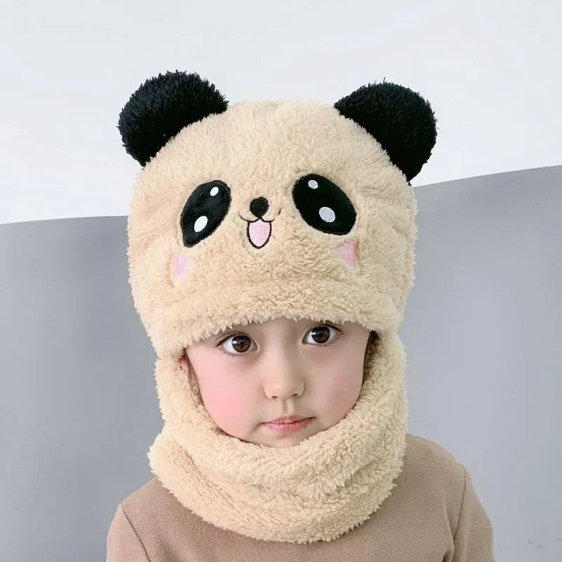 Winter Children's Hat Warm Caps for Kids Girls Boys Winter Hat+scarf One Piece Cute Warm Ear Protection Baby Bucket Hat