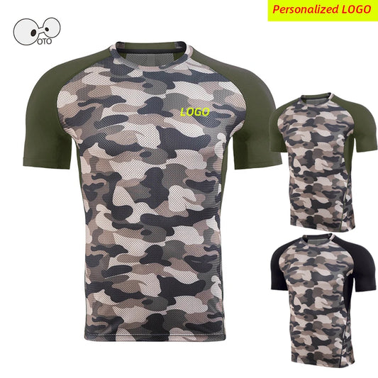 Personalized Men's Camouflage Sports T-Shirts Quick Dry Fitness Gym Short Sleeve Running Shirt Stretch Workout Tops Rashguard