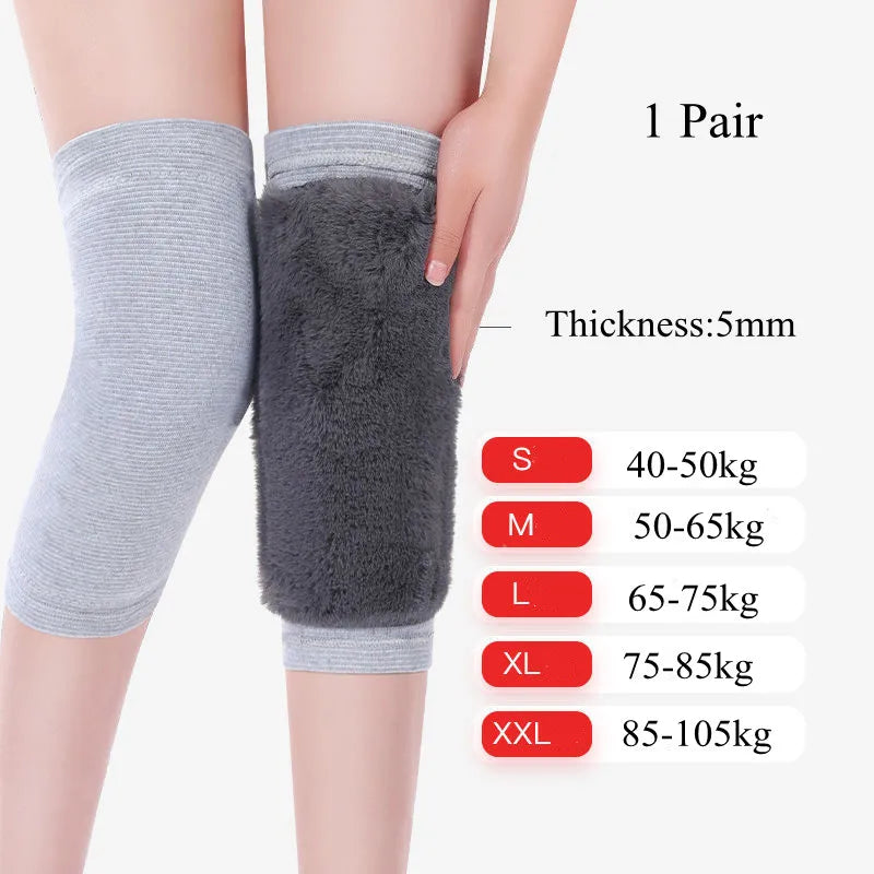 1 Pair Winter Warm Knee Pads for Women Men Old People Cold Leg Arthritis Kneepad Knee Support Rabbit Fur Running Knee Protector