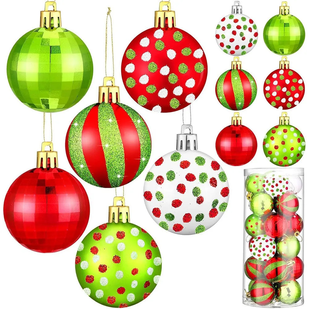 24pcs New 2.4 Inch Christmas Balls Ornament Glittering Plastic Tree Decoration Swirl Pattern Handmade Elf Balls Party Decor