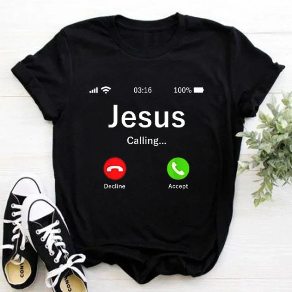 2024 Jesus Is King Letter Print Women Tee Christian Faith Hope Love Harajuku T Shirts Religion O-neck Casual Tops Streetwears