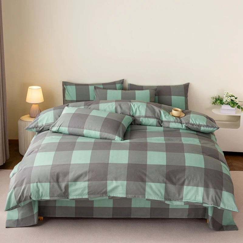 100%Pure Cotton Duvet Cover Japanese Style Plaid Quilt Cover Single/Queen/king Size housse de couette220x240cm for Men Bed Cover