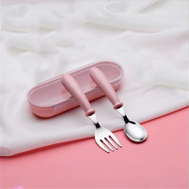 Baby Gadgets Tableware Set Children Utensil Stainless Steel Toddler Dinnerware Cutlery Cartoon Infant Food Feeding Spoon Fork