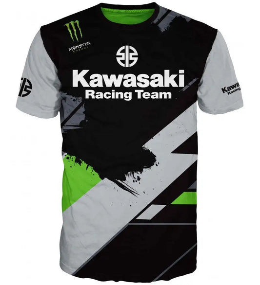 Men's 2024 Summer New Kawasaki Motorcycle T-shirt 3D Digital Print Riding T-shirt Women's Children's Sports Top