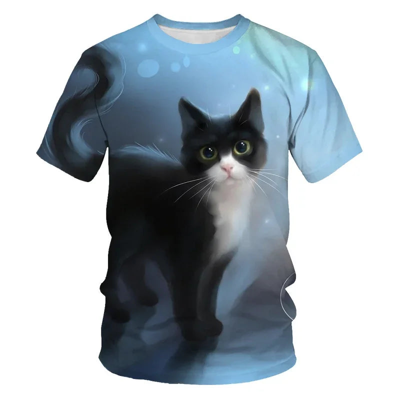 Brand New Children's Clothing Summer Boys Short Sleeve Baby Clothes Kids Cat Animals 3d Short Sleeve T-shirt Tops Dropshipping