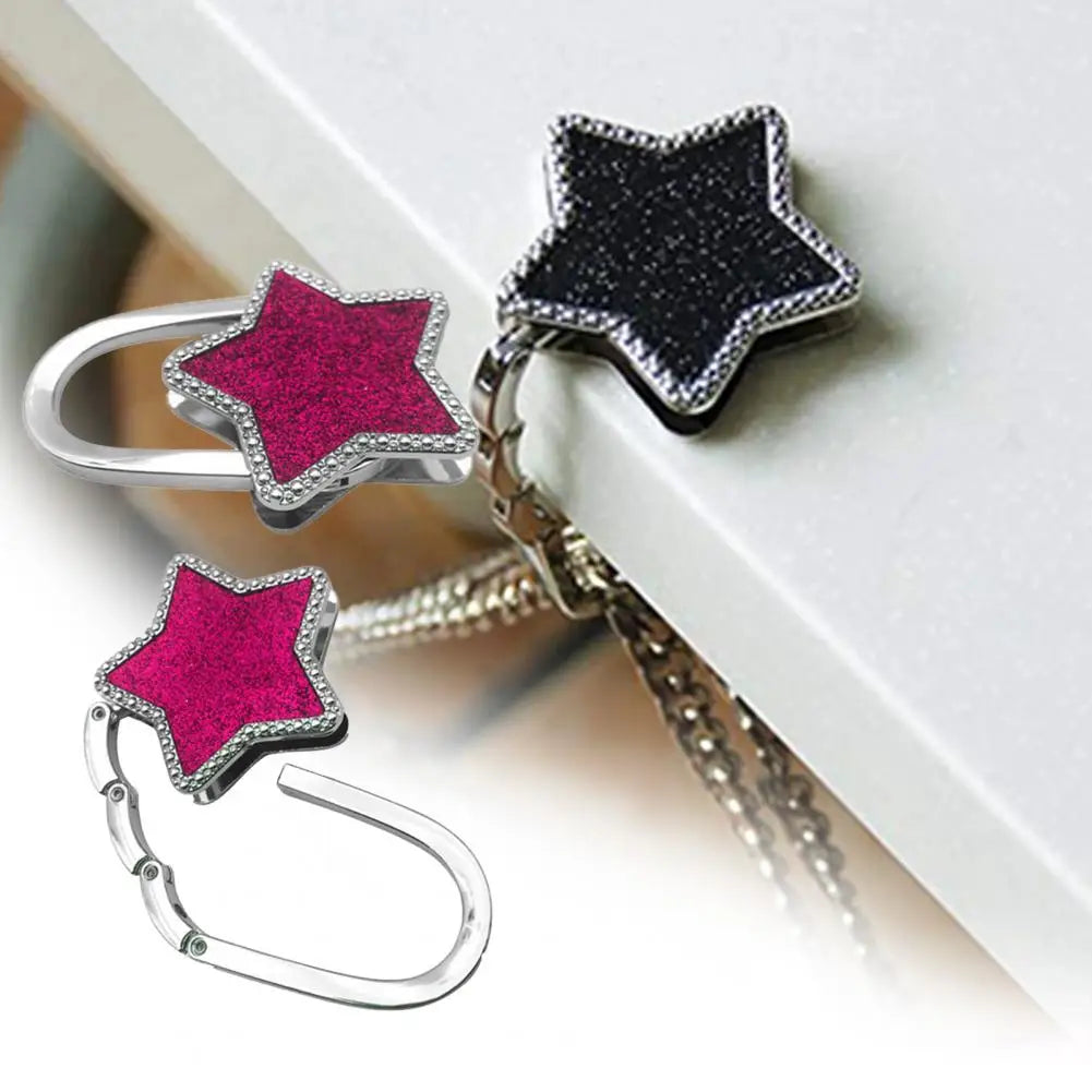 Bag Hook Shiny Folding Rhinestone Crown Star Table Edge Handbag Hanger Shiny Metal Table Side Bag Holder	Women's Bag Hanger